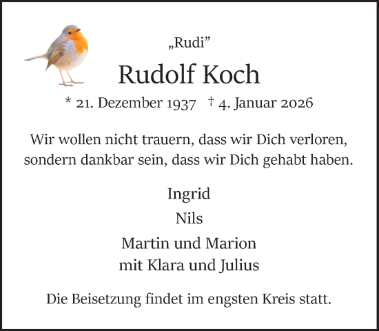 Traueranzeige von Rudolf Koch von MARKT Ahrensburg/Bargteheide/Trittau und Stormarner Tageblatt