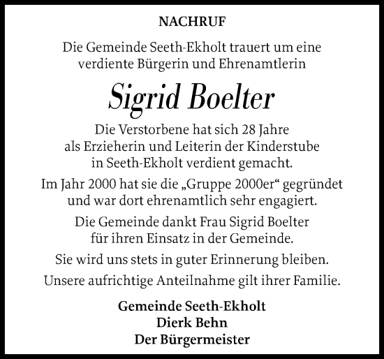 Traueranzeige von Sigrid Boelter von Elmshorner Nachrichten, Barmstedter Zeitung