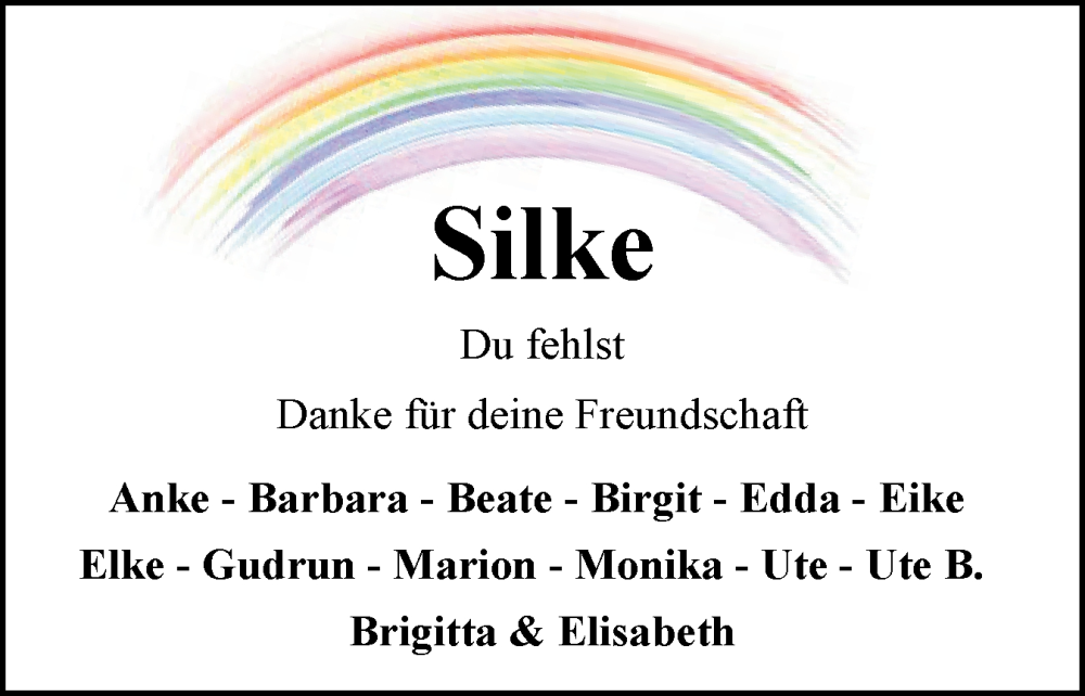  Traueranzeige für Silke  vom 24.01.2026 aus Flensburger Tageblatt