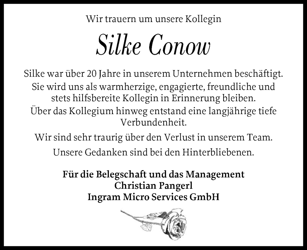  Traueranzeige für Silke Conow vom 20.02.2026 aus Flensburger Tageblatt, Schleswiger Nachrichten, Schlei-Bote