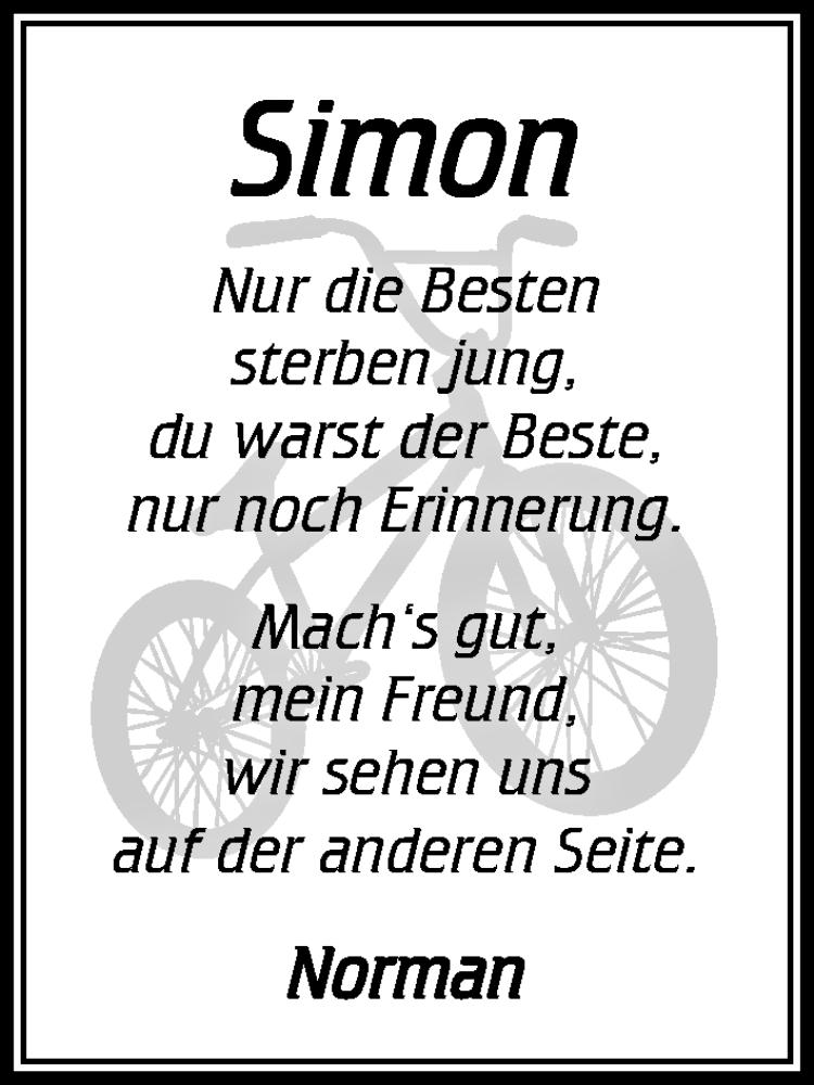  Traueranzeige für Simon  vom 07.02.2026 aus MARKT Ratzeburg/Mölln