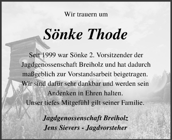 Traueranzeige von Sönke Thode von Schleswig-Holsteinische Landeszeitung