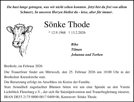 Traueranzeige von Sönke Thode von Schleswig-Holsteinische Landeszeitung