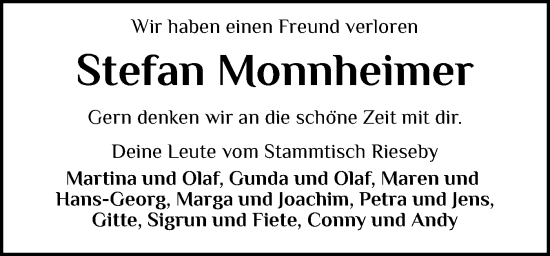 Traueranzeige von Stefan Monnheimer von Eckernförder Zeitung, Hallo Eckernförde