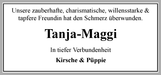 Traueranzeige von Tanja-Maggi  von Flensburger Tageblatt