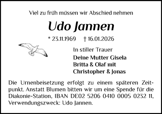 Traueranzeige von Udo Jannen von Der Insel-Bote