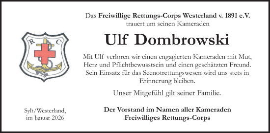 Traueranzeige von Ulf Dombrowski von Sylter Rundschau