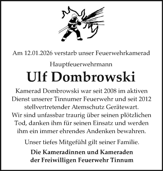 Traueranzeige von Ulf Dombrowski von Sylter Rundschau