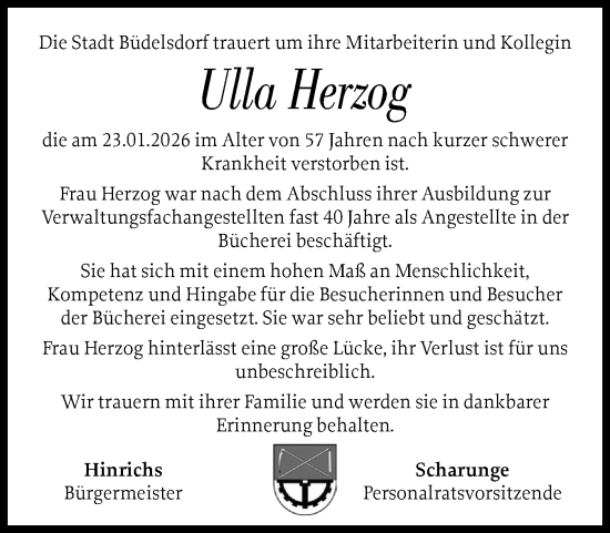 Traueranzeige von Ulla Herzog von Schleswig-Holsteinische Landeszeitung