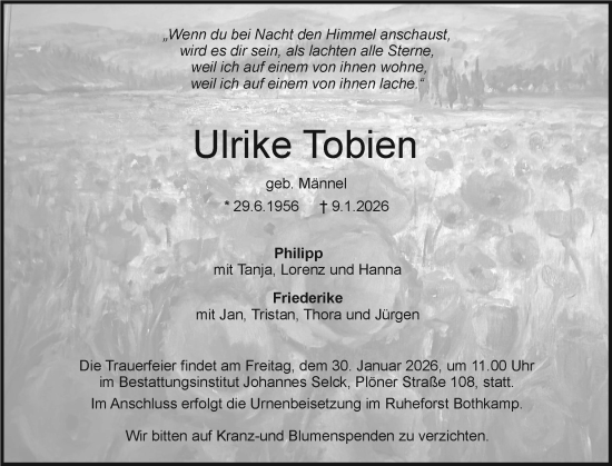 Traueranzeige von Ulrike Tobien von Holsteinischer Courier