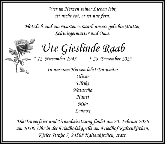 Traueranzeige von Ute Gieslinde Raab von Umschau