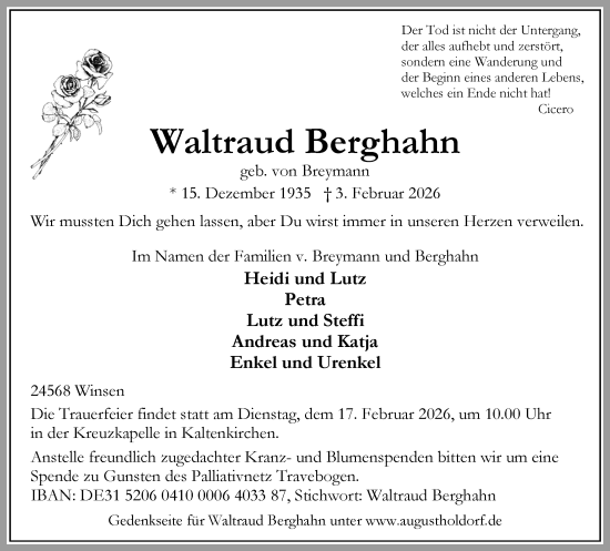 Traueranzeige von Waltraud Berghahn von Umschau