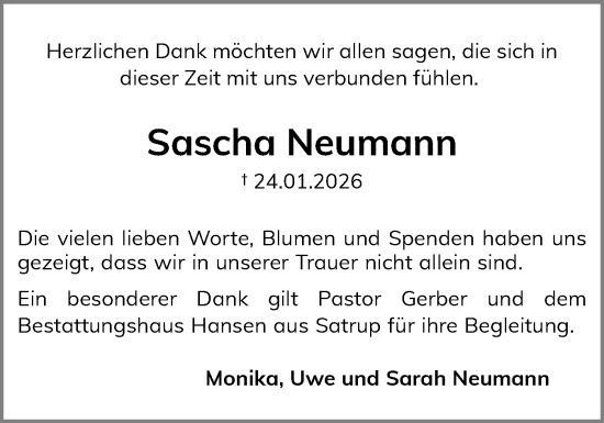 Traueranzeige von Sascha Neumann von Region Flensburg